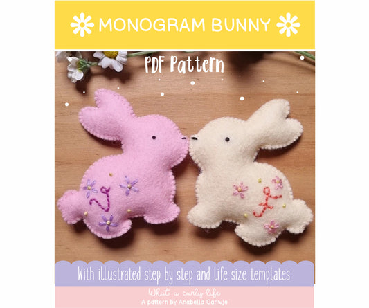 Monogram Easter Bunny Illustrated Tutorial and PDF Pattern + Commercial License