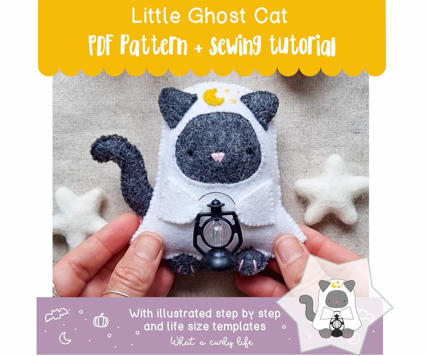 Ghost Cat . Cute Halloween project PDF Pattern + tutorial