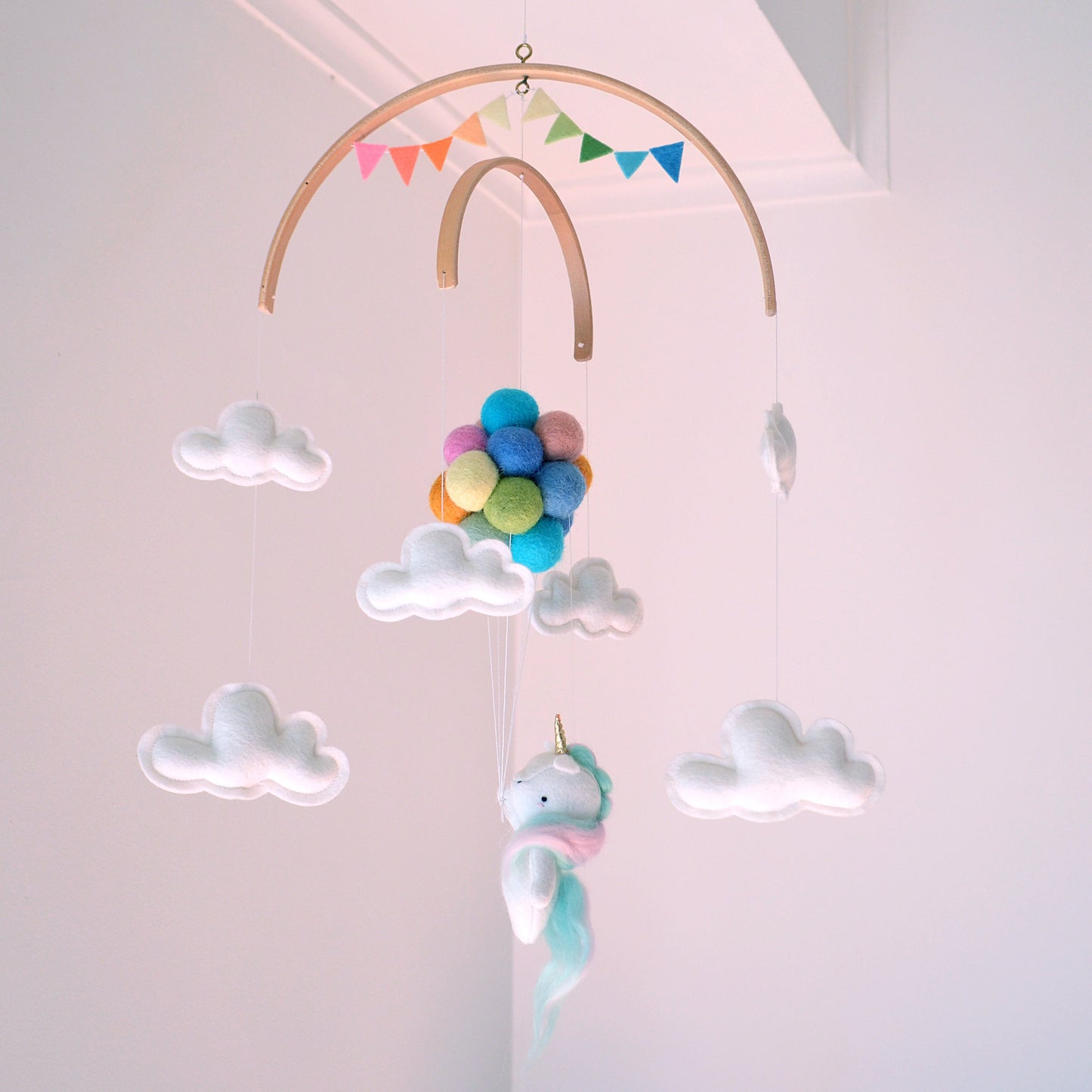 Unicorn Flying Pastel Rainbow Balloons