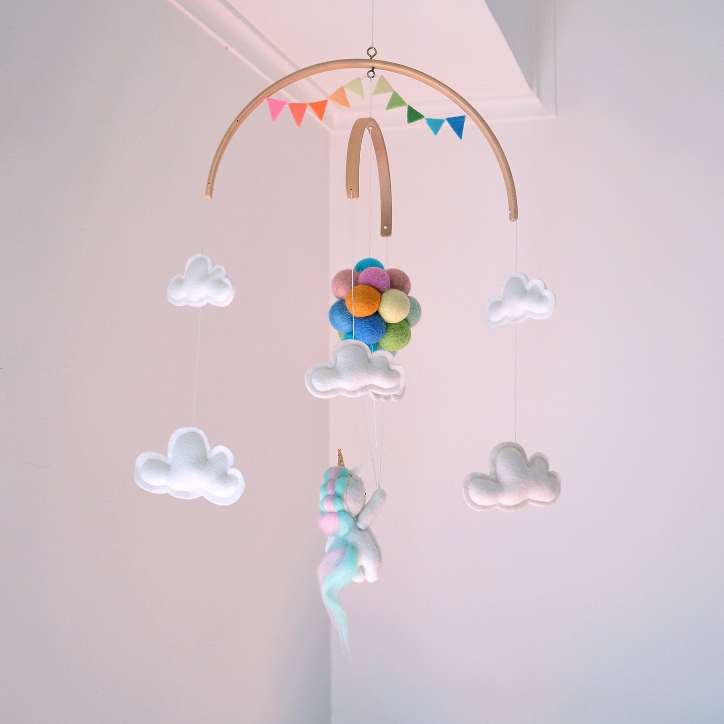 Unicorn Flying Pastel Rainbow Balloons