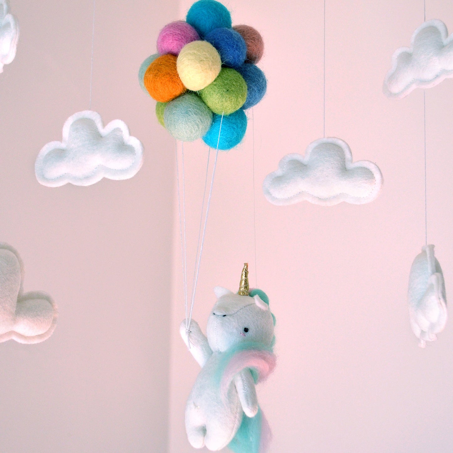 Unicorn Flying Pastel Rainbow Balloons