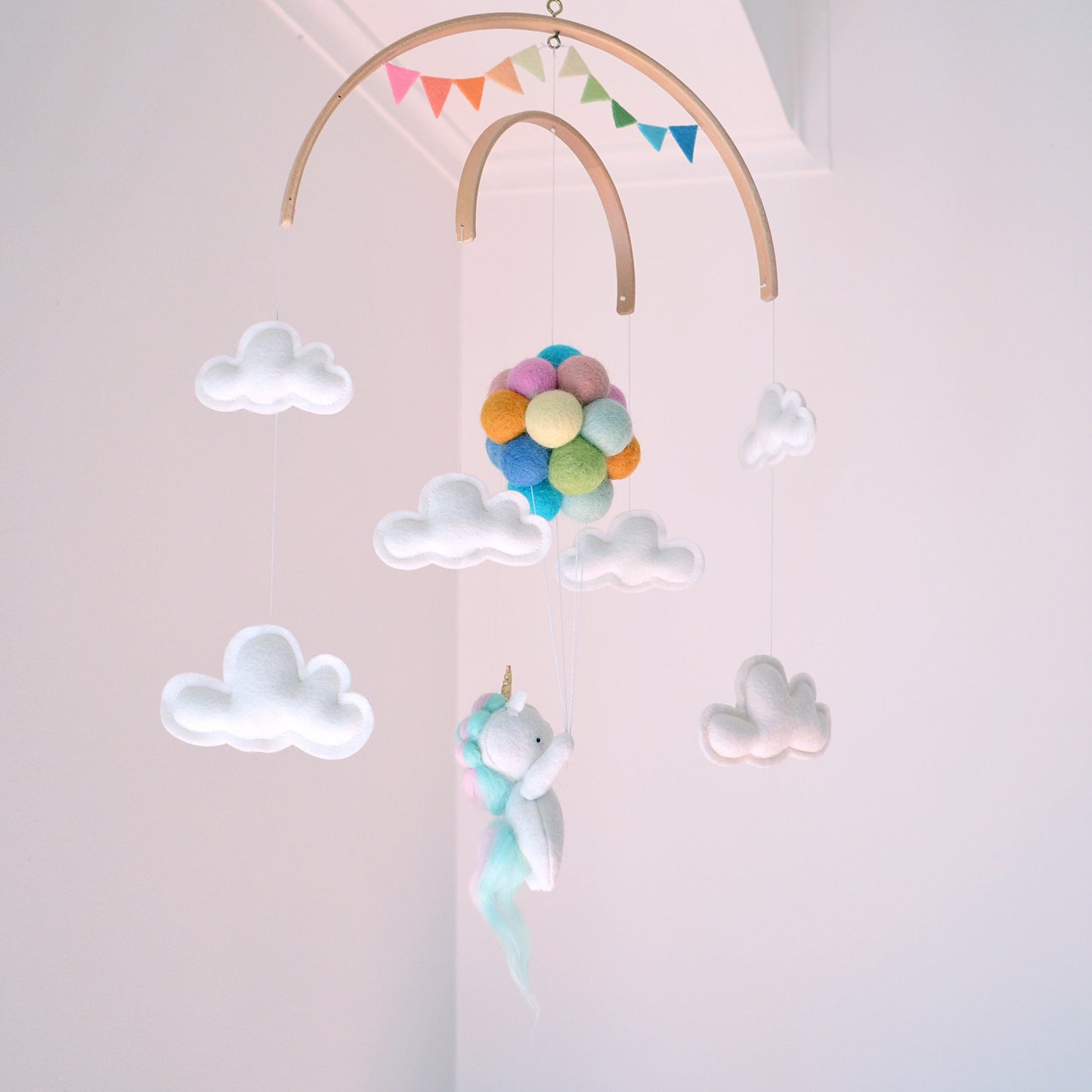 Unicorn Flying Pastel Rainbow Balloons