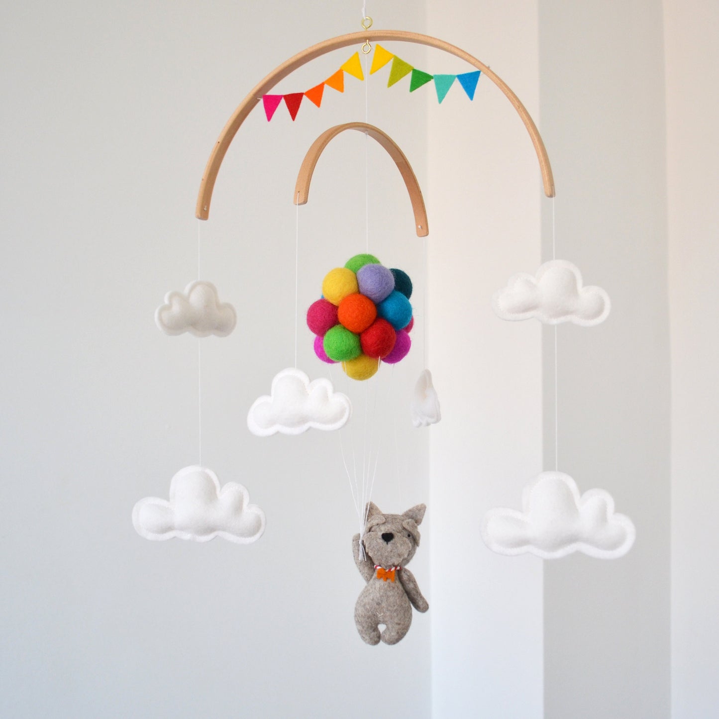 Nursery Baby Mobile Terrier baby Mobile  Flying With bright rainbow Balloons | Baby Westie mobile