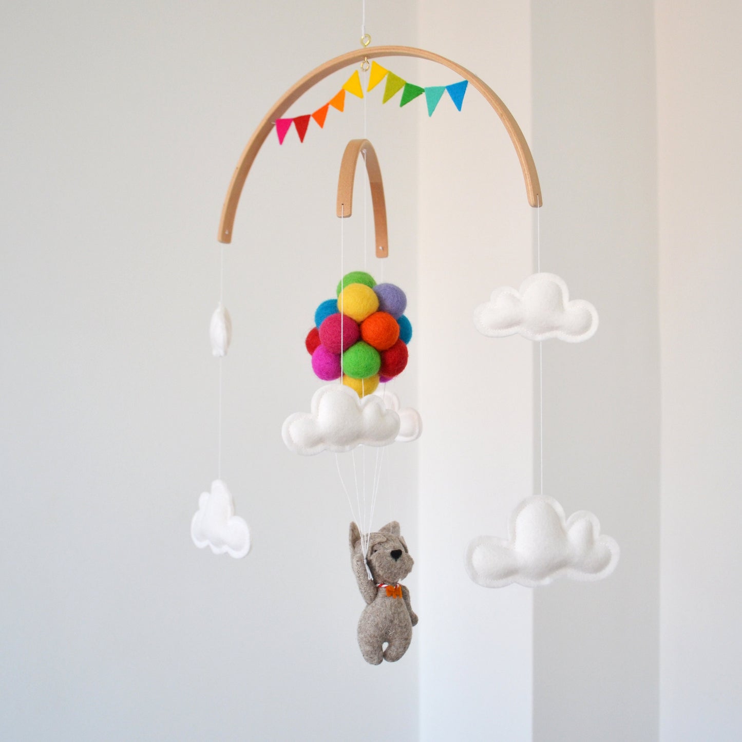 Nursery Baby Mobile Terrier baby Mobile  Flying With bright rainbow Balloons | Baby Westie mobile