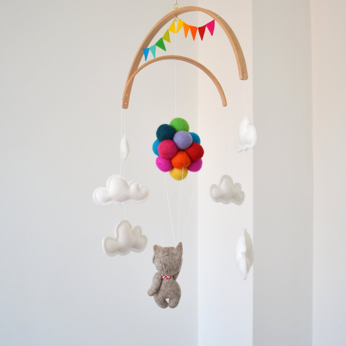 Nursery Baby Mobile Terrier baby Mobile  Flying With bright rainbow Balloons | Baby Westie mobile