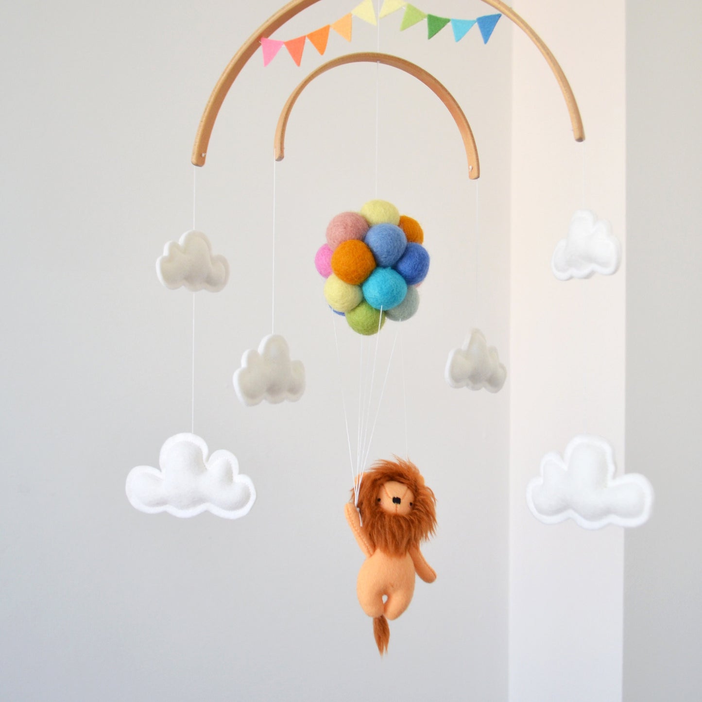 Lion flying Pastel Rainbow Balloons