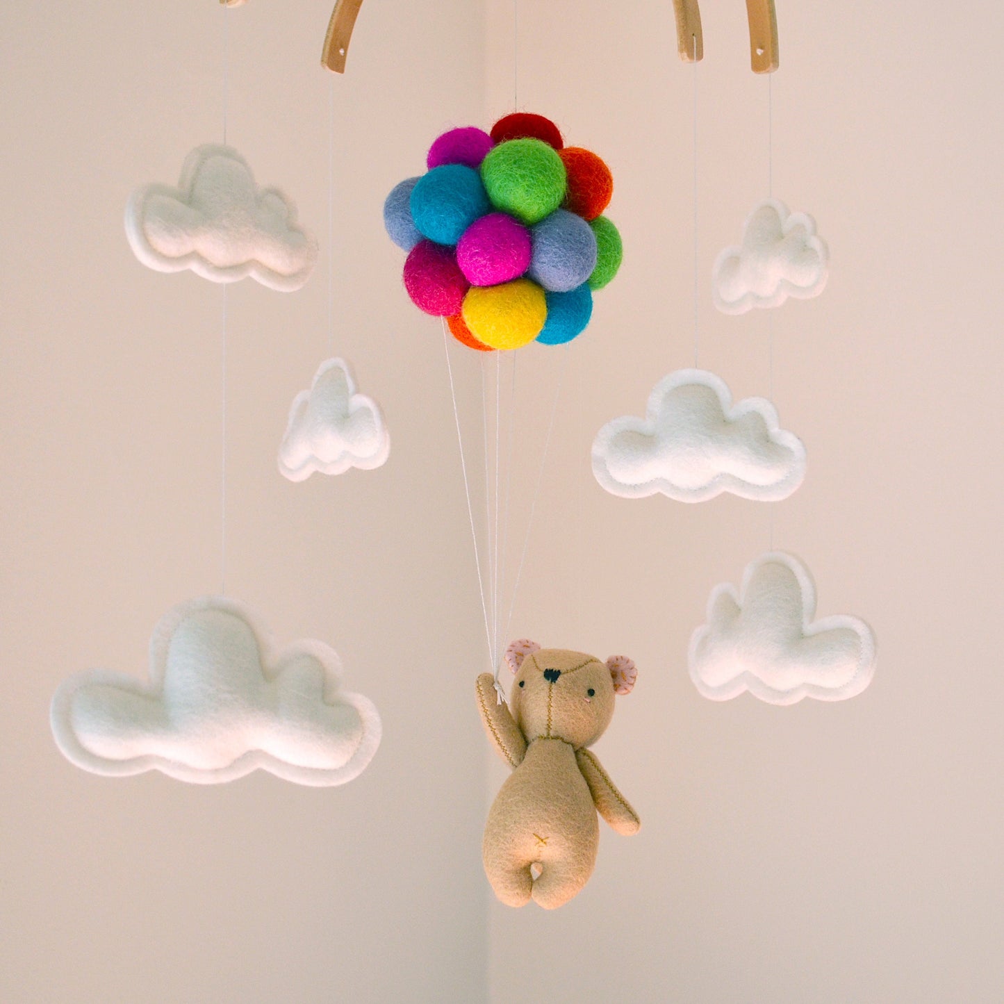 Teddy Bear flying Bright Rainbow Balloons