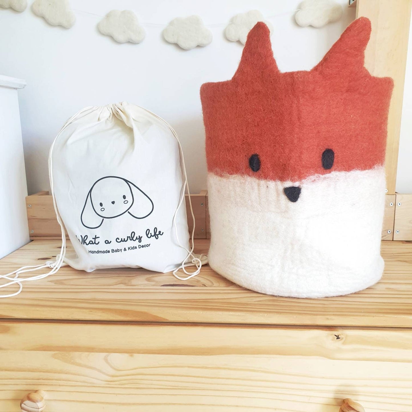 Handmade Fox storage basket | 100% felted wool