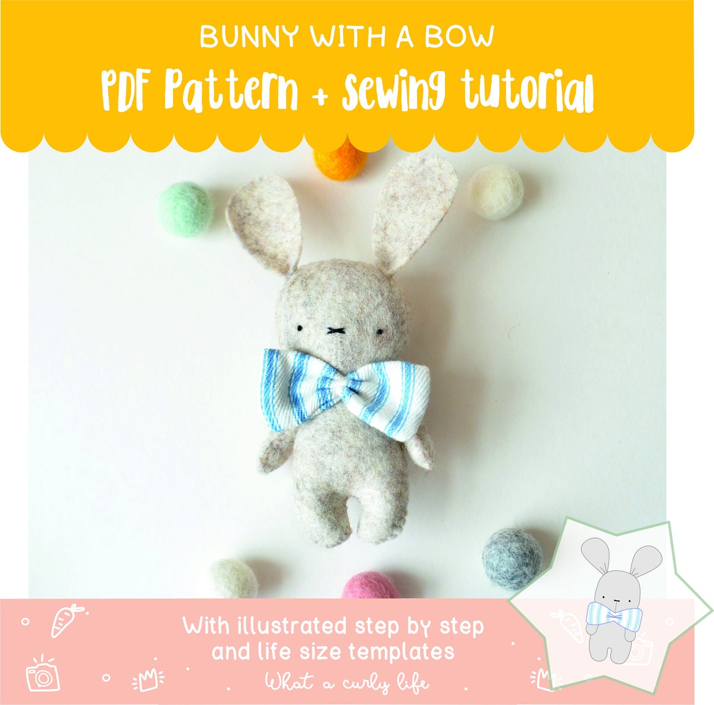 Bunny with a bow PDF pattern + tutorial