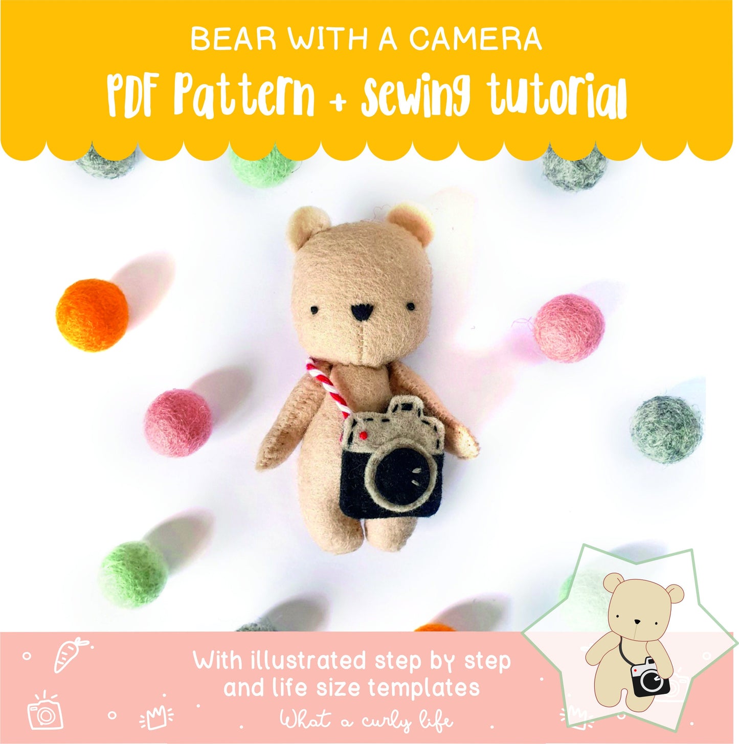 Bear with a camera PDF pattern + tutorial