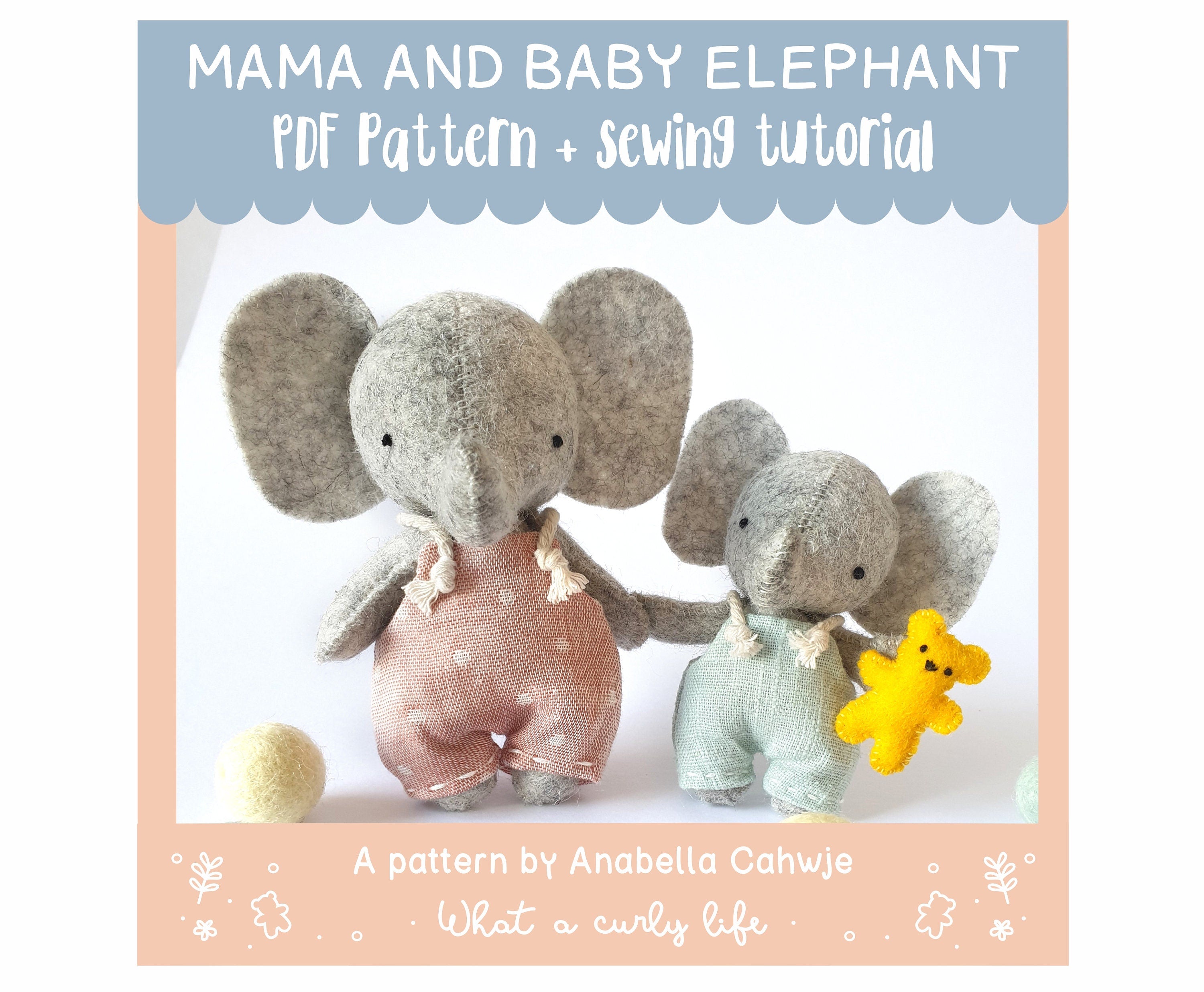 Elephant pattern mama and baby PDF pattern tutorial What a Curly Life