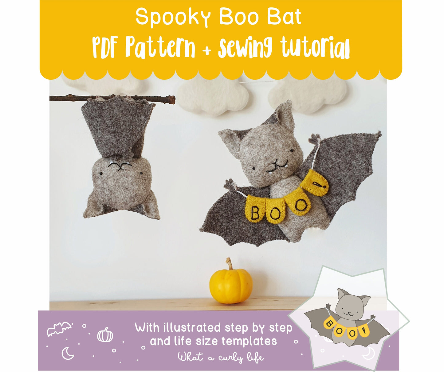 Spooky Boo Bat PDF Pattern + tutorial