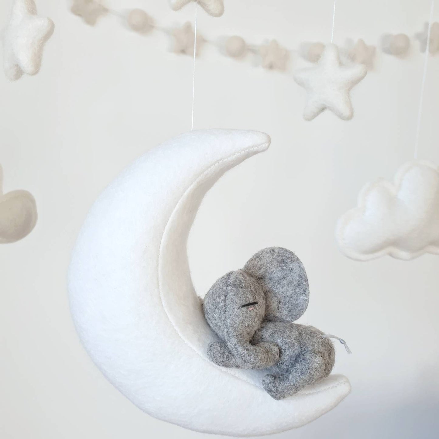 Elephant Sleeping on Moon in light grey