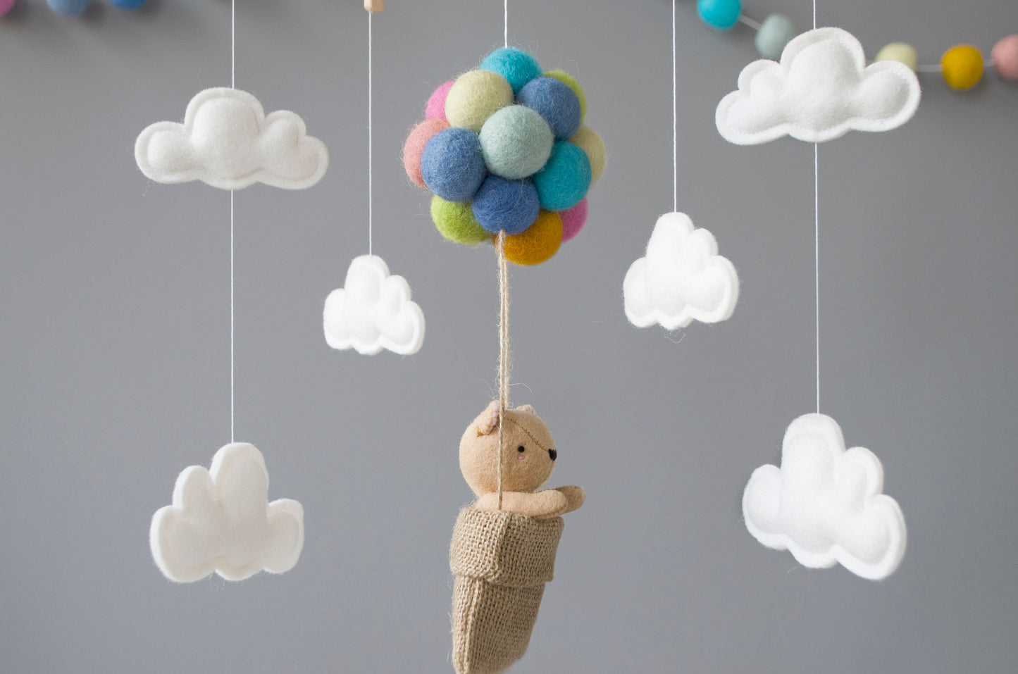 Teddy Bear in Hot air balloon, Pastel Rainbow Colours