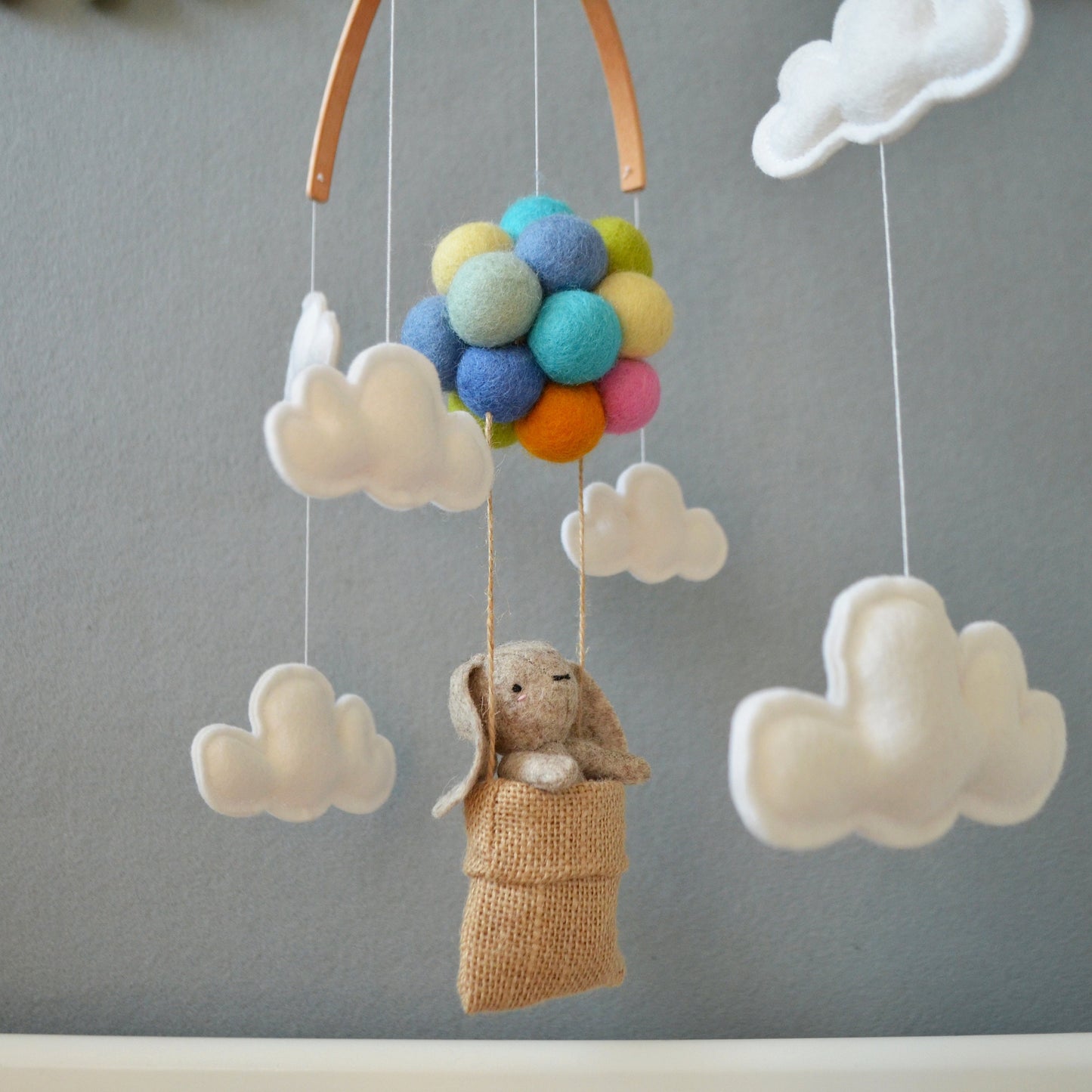 Bunny in Hot Air Balloon, pastel colours