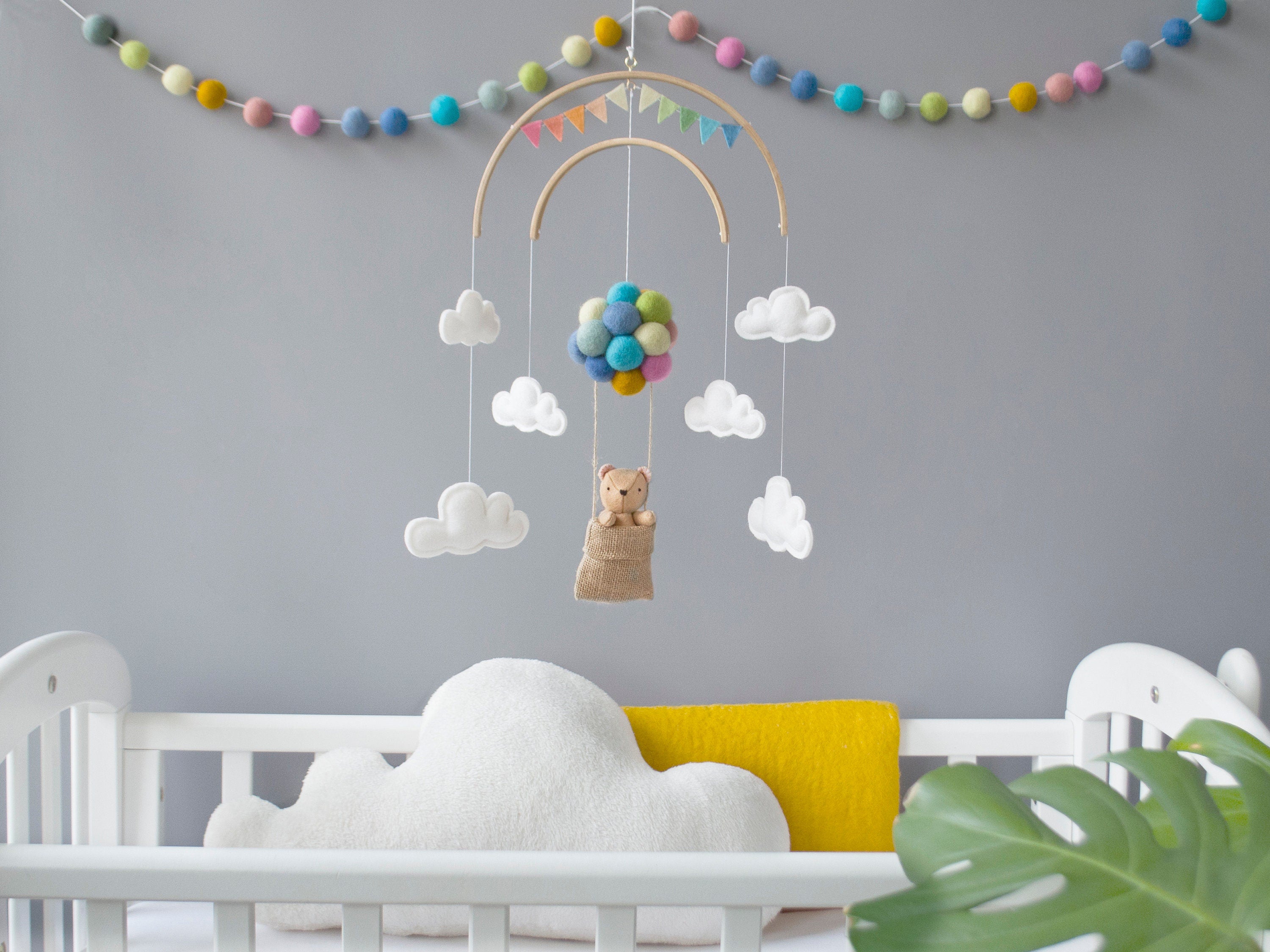 Rainbow Cloud Baby Mobile. Unique pastel rainbow store nursery decor, needle felted from wool